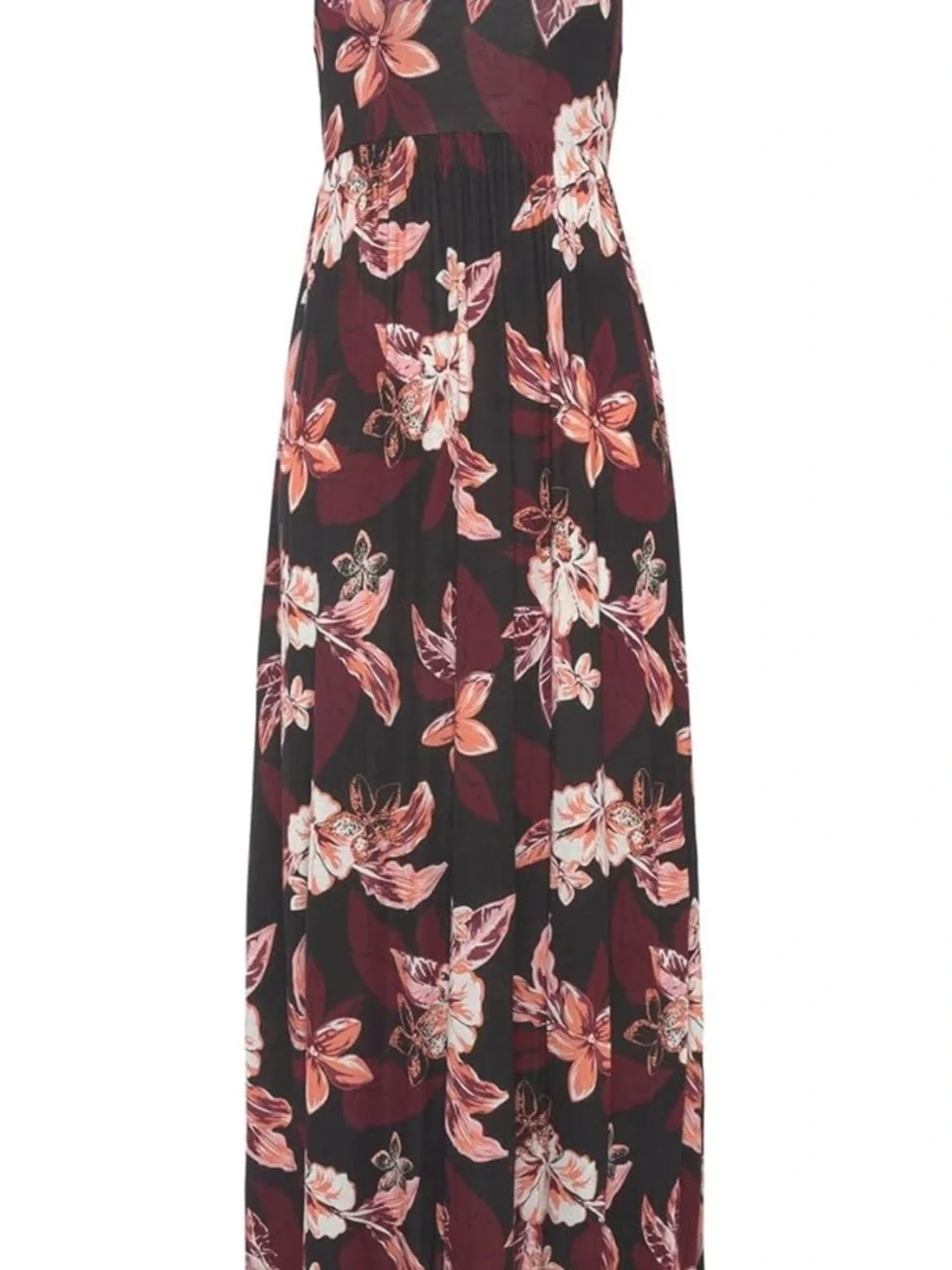 Black Maxi Dress with Pink Floral Print - Sleeveless Summer Sundress Size XS - Picture 3 of 7